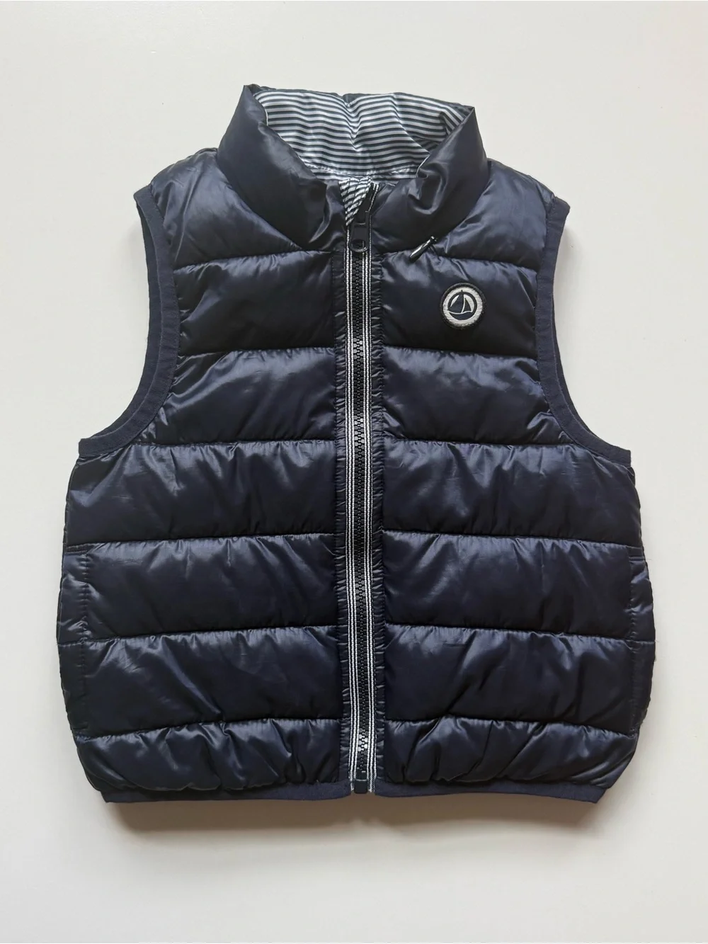 Petit Bateau Baby Unisex Reversible Quilted Puffer Vest - Navy & White - 18M